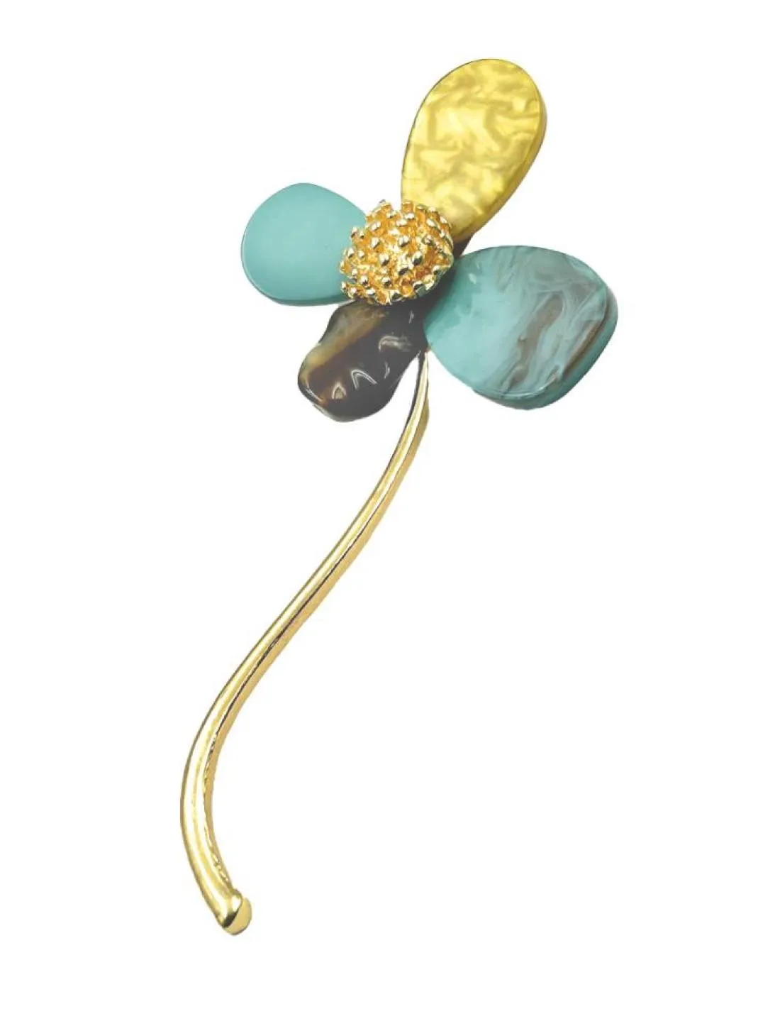 BROCHES ELEGANTES PARA MUJER DE FLOR AZUL AGUA Y DORADO