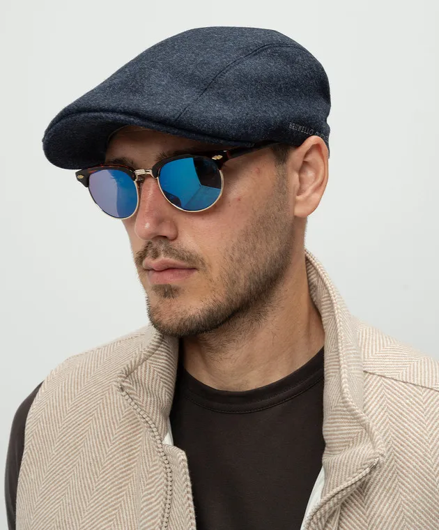 Brunello Cucinelli Blue cap made of wool with logo embroidery