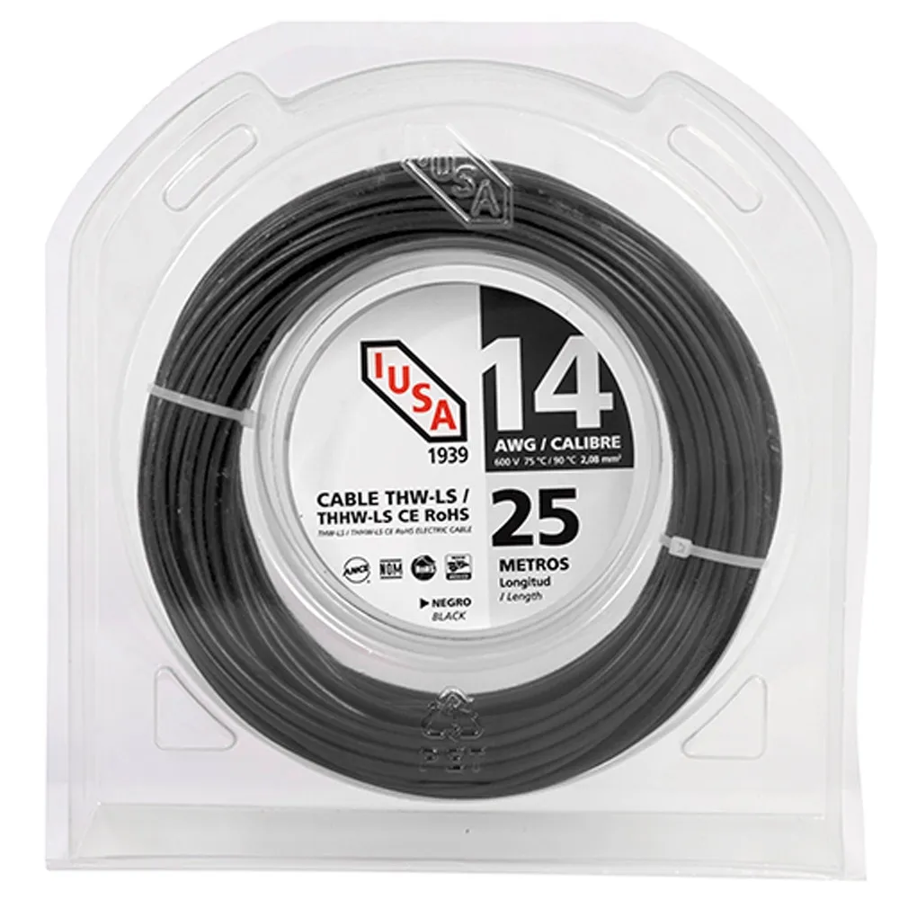 CABLE THHWLS, 25 M., CLAMSHELL, 14 AWG, NEGRO