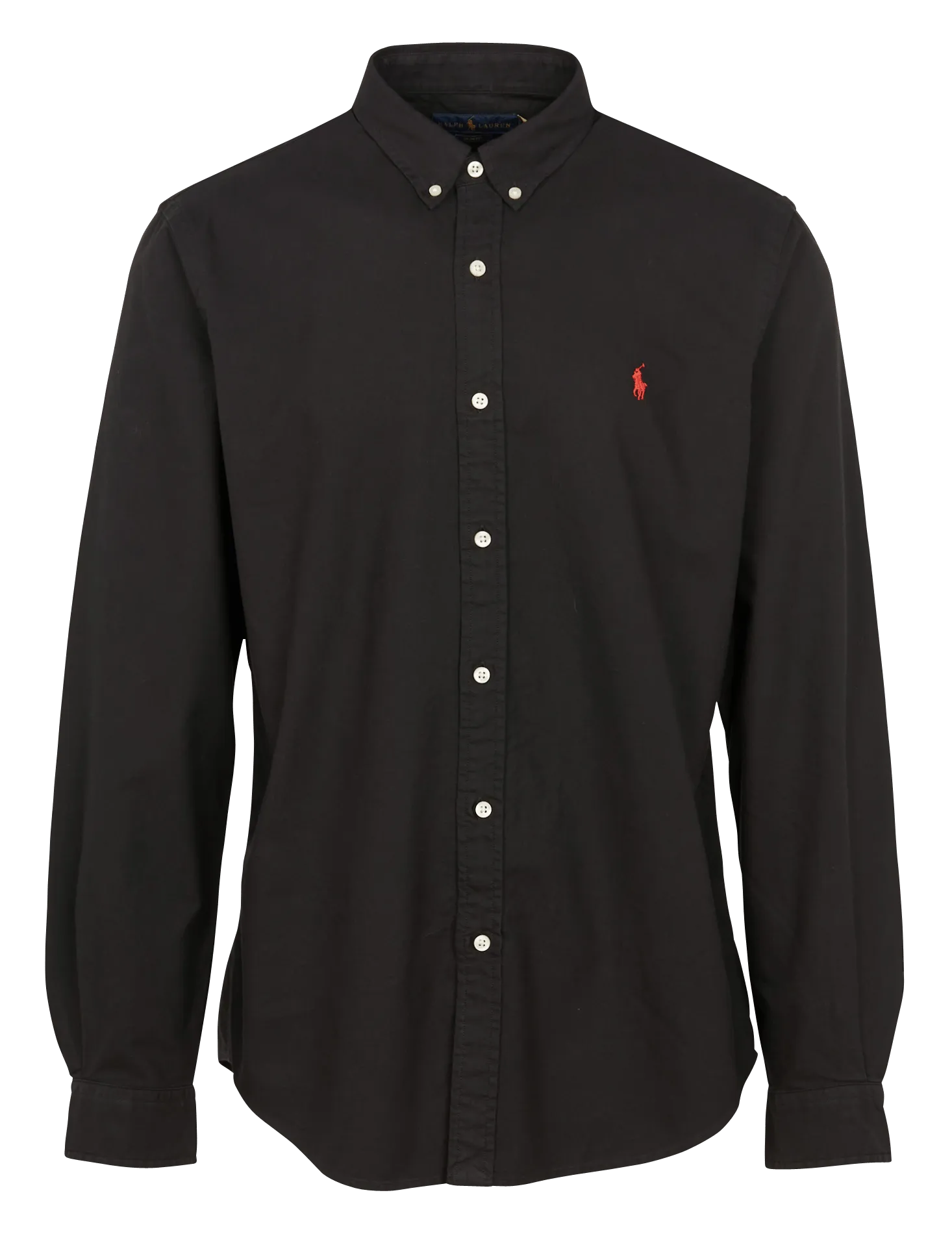 Camisa bordada de algodón slim fit con cuello clásico en negro