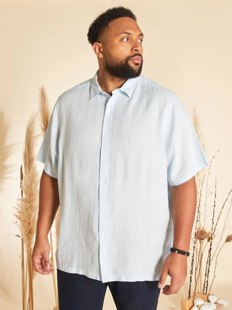 CAMISA DE LINO DE MANGA CORTA  AZUL