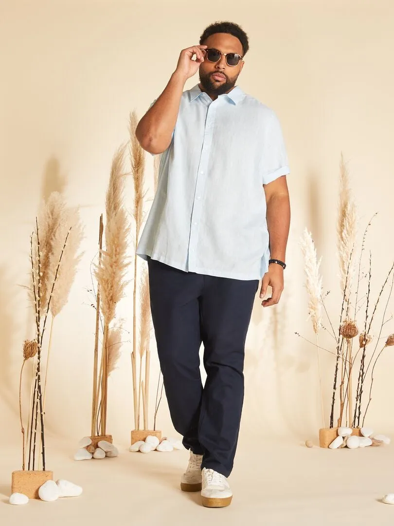 CAMISA DE LINO DE MANGA CORTA  AZUL