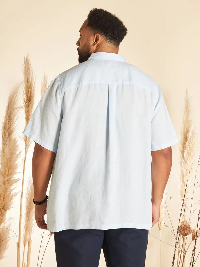 CAMISA DE LINO DE MANGA CORTA  AZUL