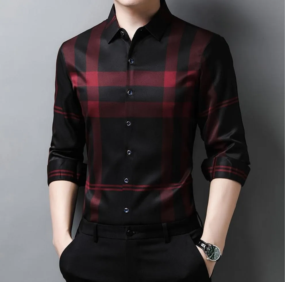 Camisa De Seda Manga Larga Para Hombre