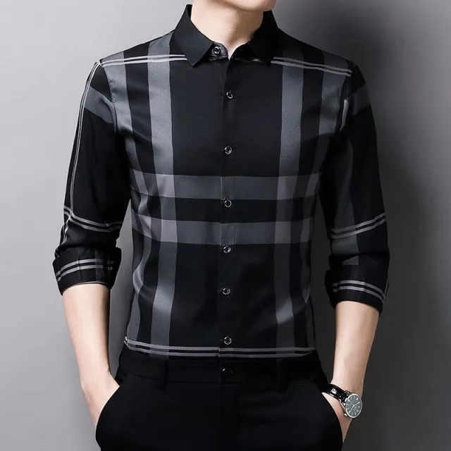 Camisa De Seda Manga Larga Para Hombre