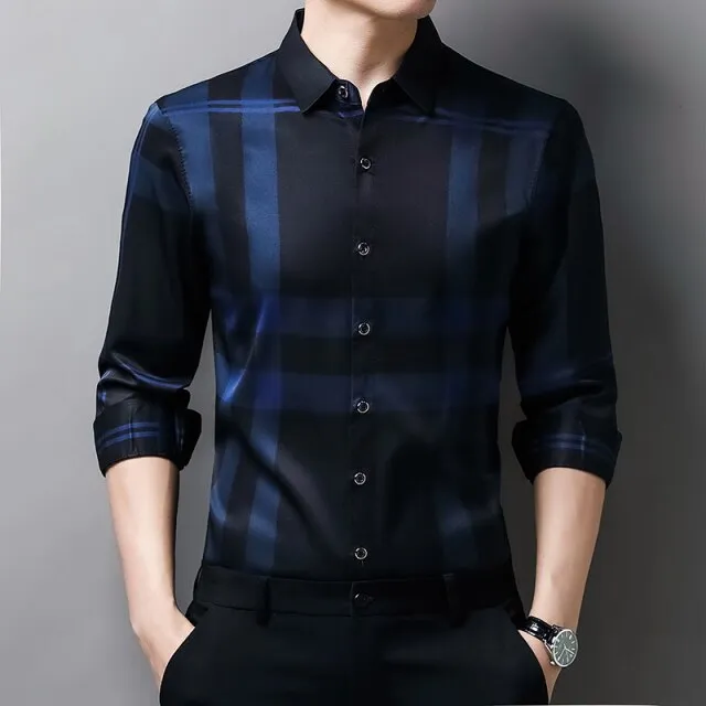Camisa De Seda Manga Larga Para Hombre