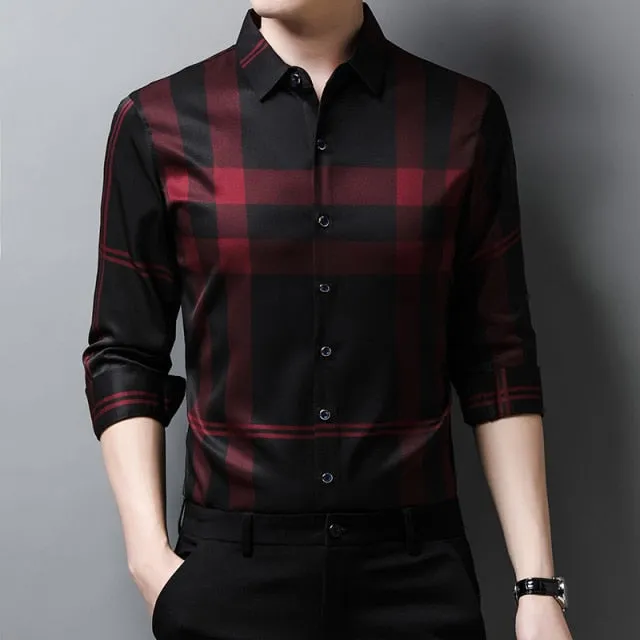 Camisa De Seda Manga Larga Para Hombre