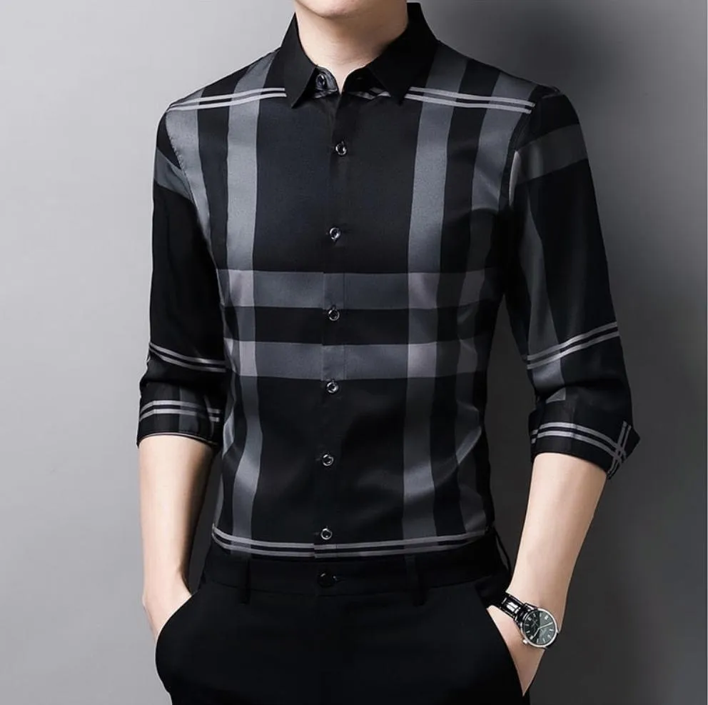 Camisa De Seda Manga Larga Para Hombre