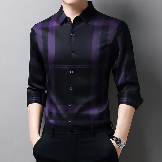 Camisa De Seda Manga Larga Para Hombre