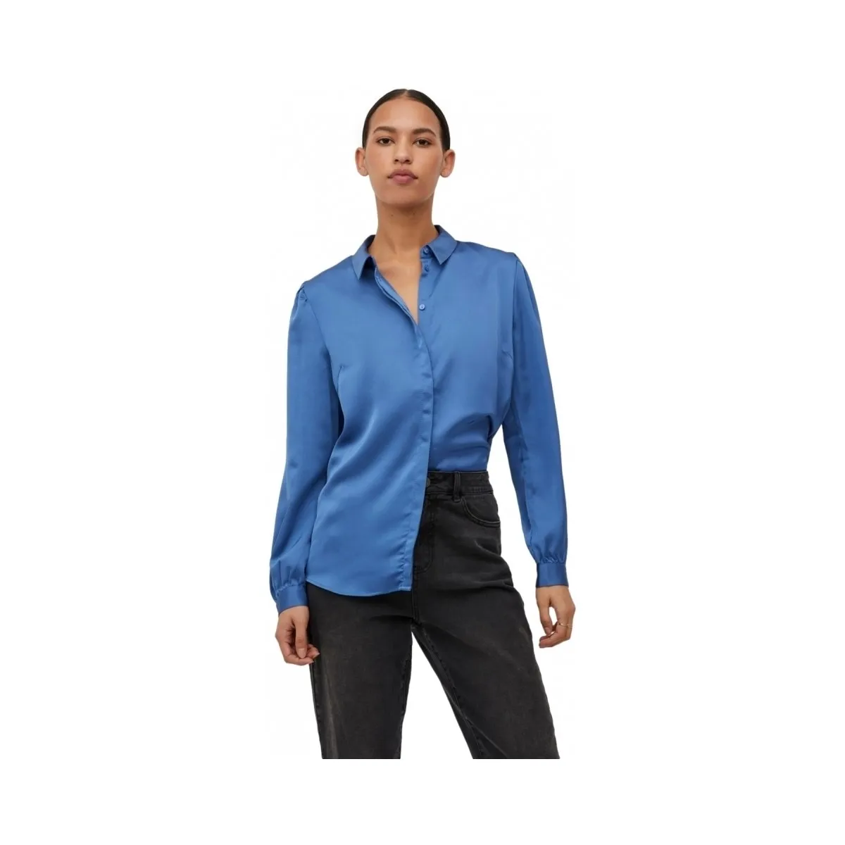 CAMISA ELLETTE SATIN L/S  FEDERAL BLUE