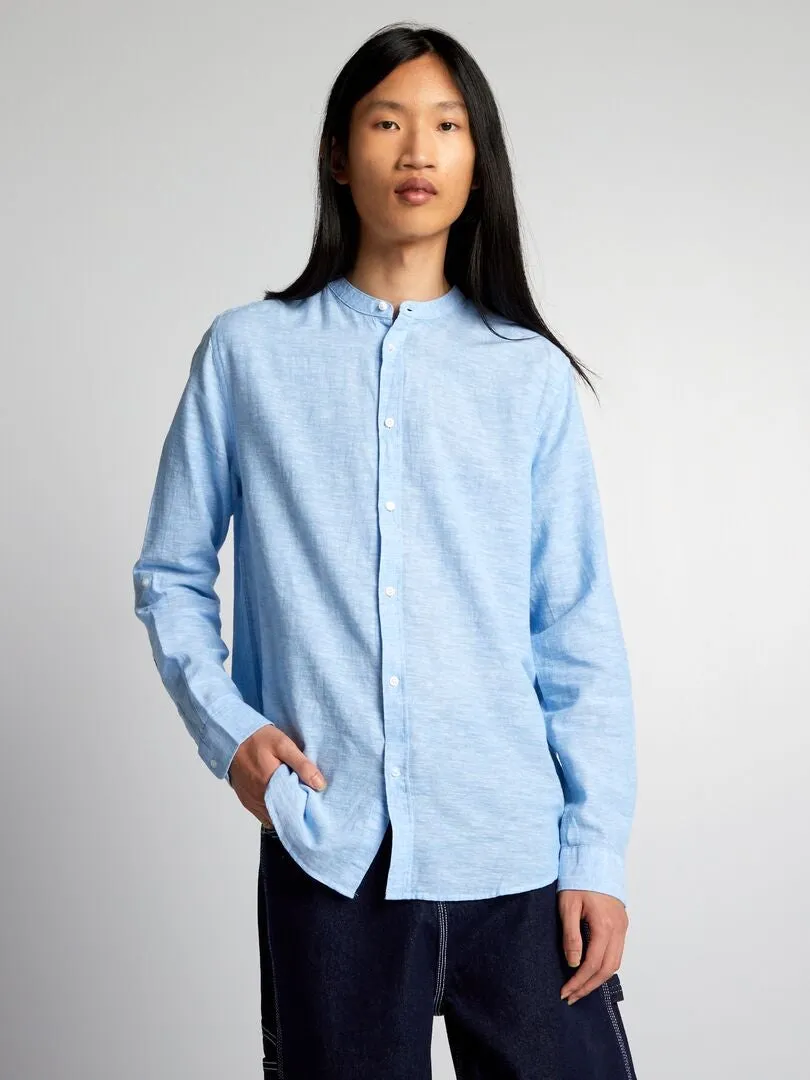CAMISA LISA CON CUELLO MAO  AZUL