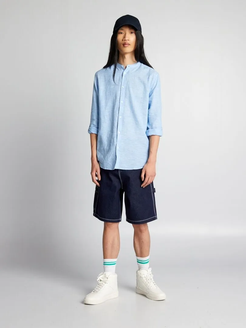 CAMISA LISA CON CUELLO MAO  AZUL