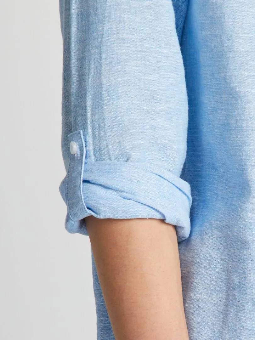 CAMISA LISA CON CUELLO MAO  AZUL