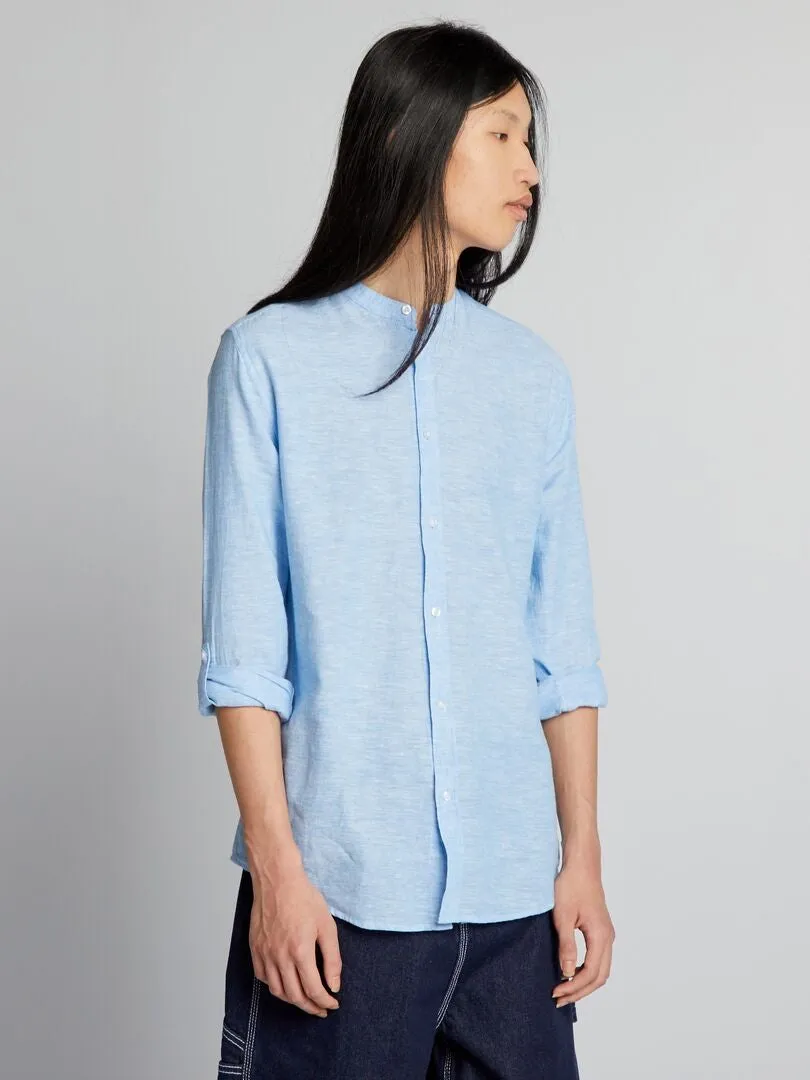 CAMISA LISA CON CUELLO MAO  AZUL