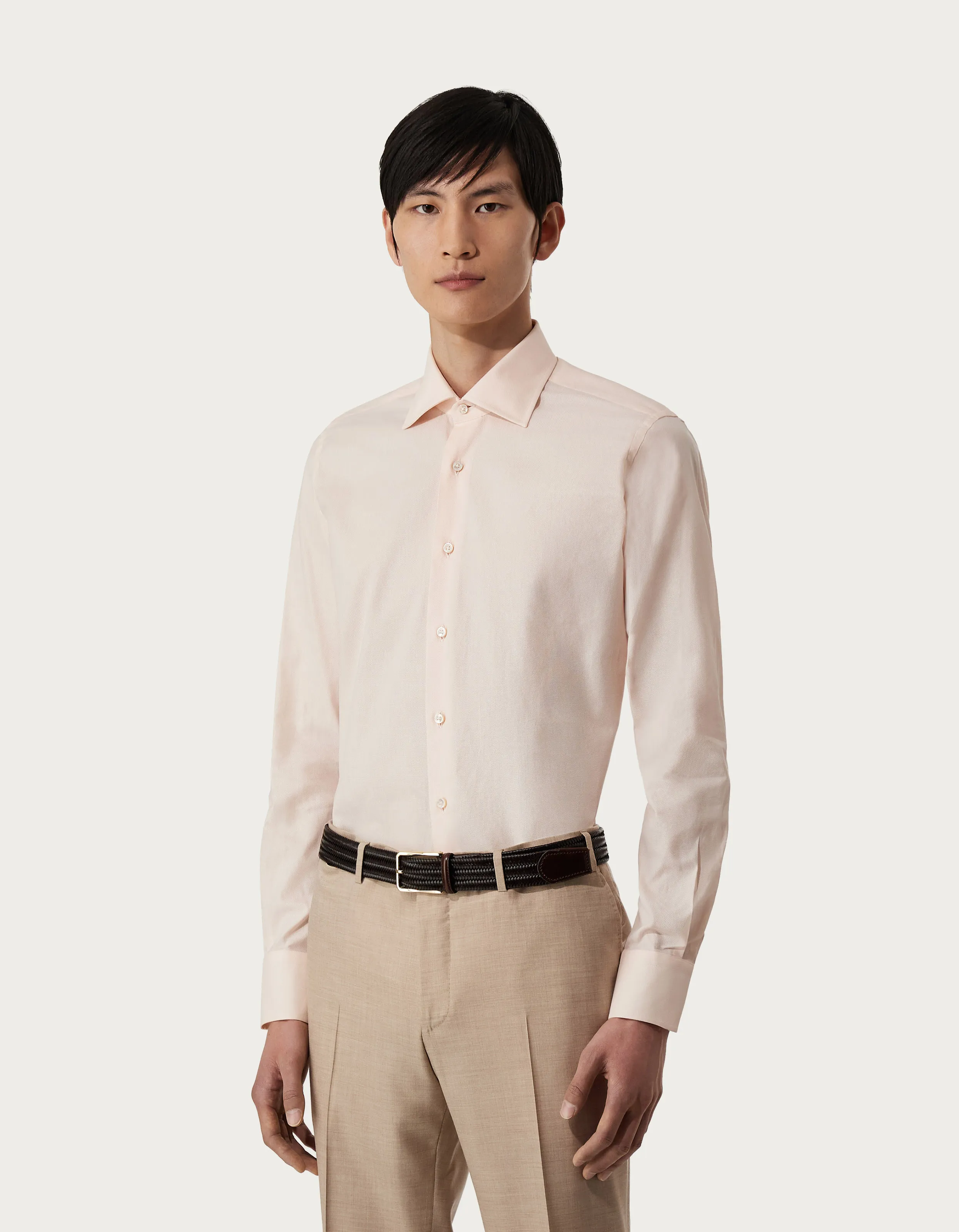 CAMISA REGULAR FIT DE ALGODóN MICROESTRUCTURA ROSA  EXCLUSIVE 