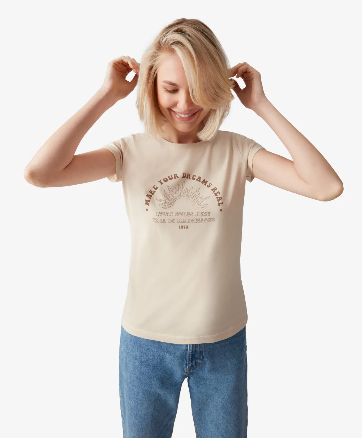 Camiseta beige con estampado 