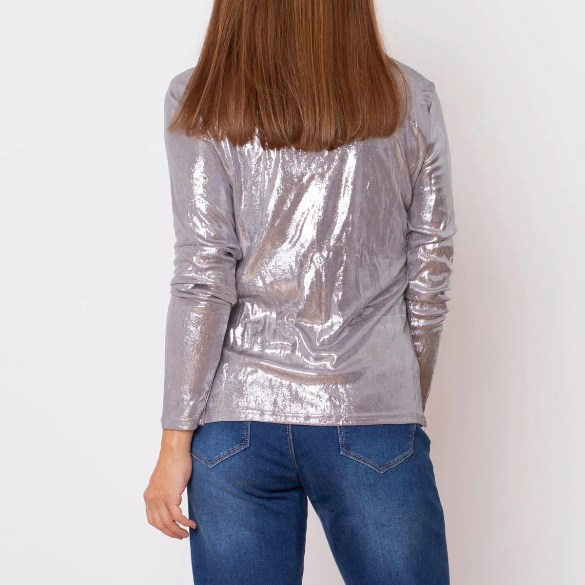 CAMISETA BRILLO CUELLO  ORO GRIS