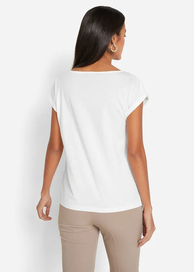 Camiseta con contenido de seda Blanco lana