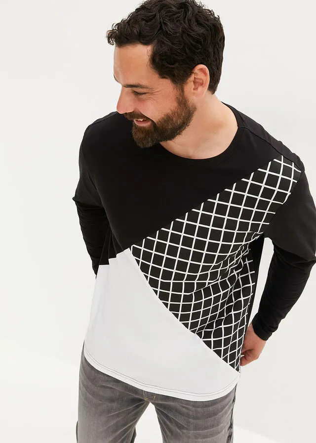 CAMISETA DE MANGA LARGA NEGROBLANCO CON ESTAMPADO GRáFICO