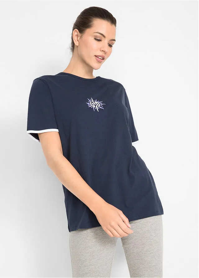 Camiseta deportiva de algodón Azul marino estampado