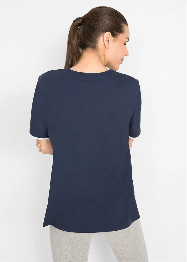Camiseta deportiva de algodón Azul marino estampado