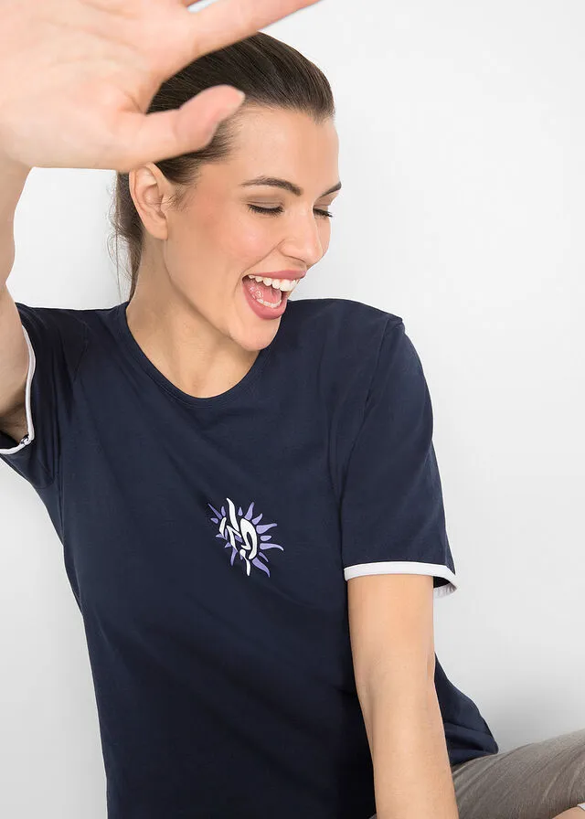Camiseta deportiva de algodón Azul marino estampado
