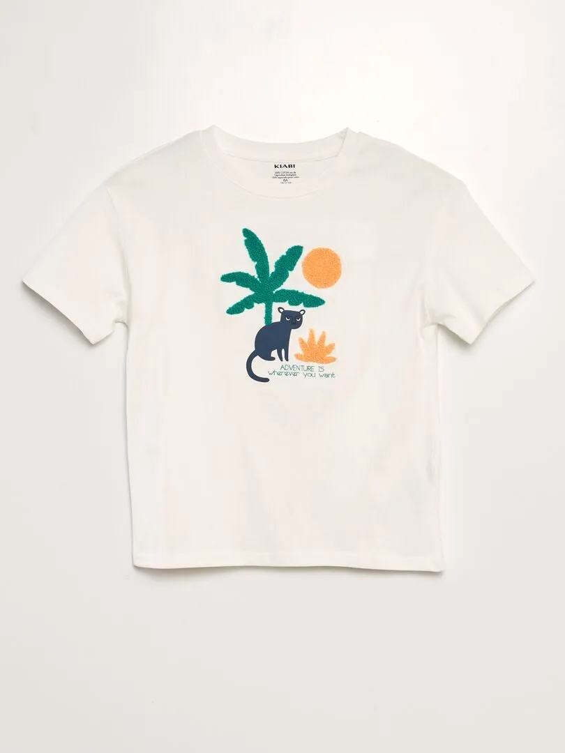 CAMISETA ESTAMPADA + PUNTO DE RIZO  BEIGE