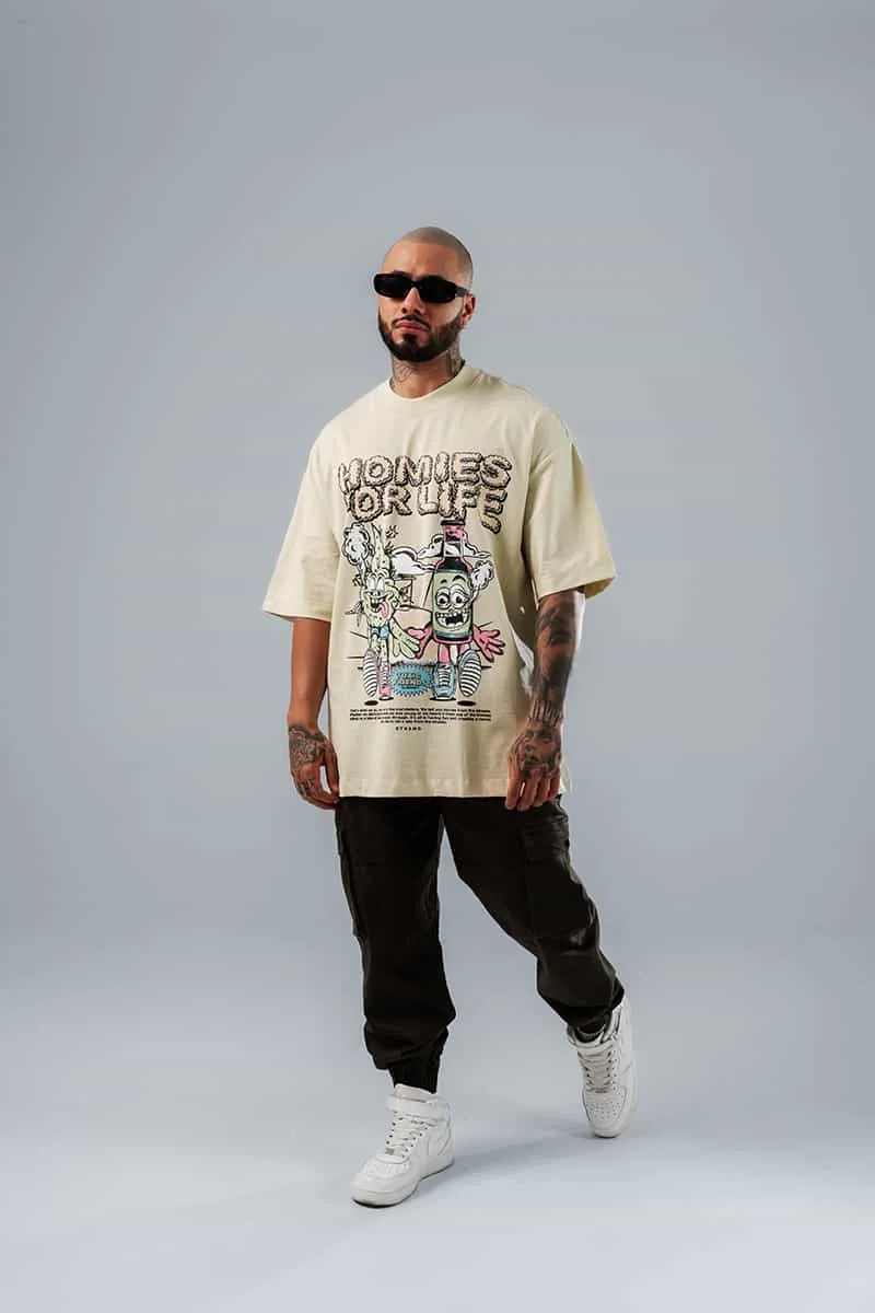Camiseta Para Hombre Oversize Verde Laurel Homies For Life