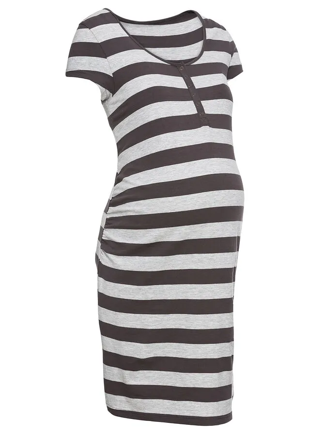 CAMISóN DE LACTANCIA DE ALGODóN GRIS PIZARRAGRIS CLARO JASPEADO DE RAYAS