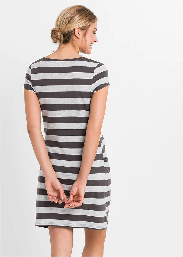 CAMISóN DE LACTANCIA DE ALGODóN GRIS PIZARRAGRIS CLARO JASPEADO DE RAYAS