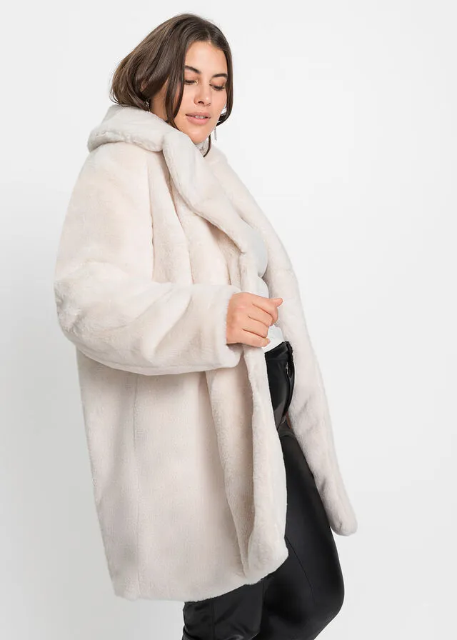 Chaqueta larga de pelo sintético Blanco lana