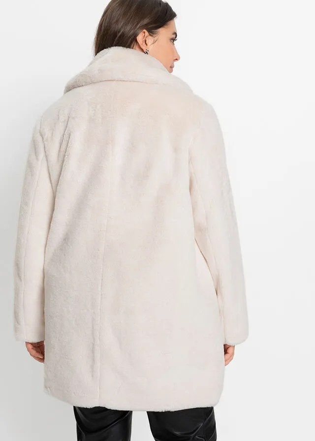 Chaqueta larga de pelo sintético Blanco lana