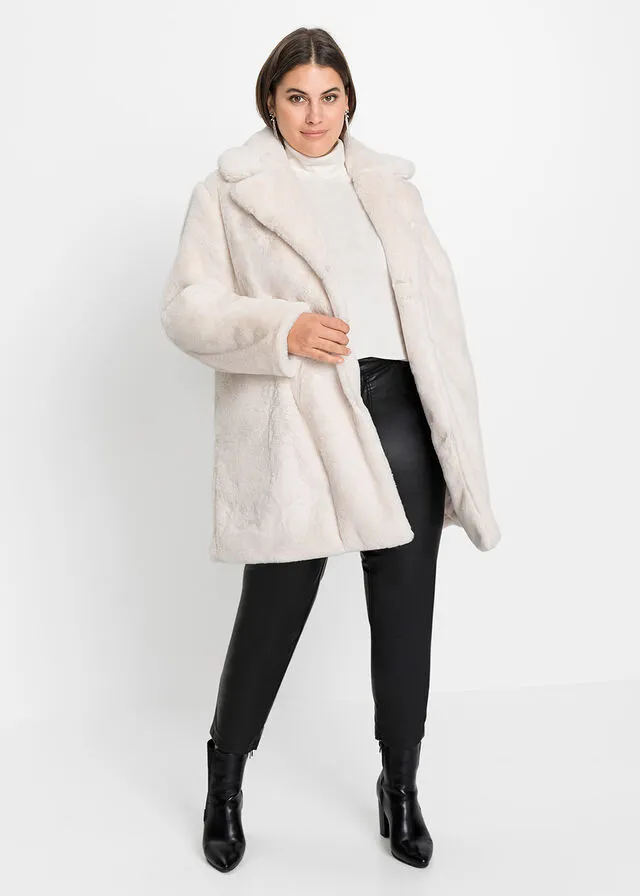 Chaqueta larga de pelo sintético Blanco lana