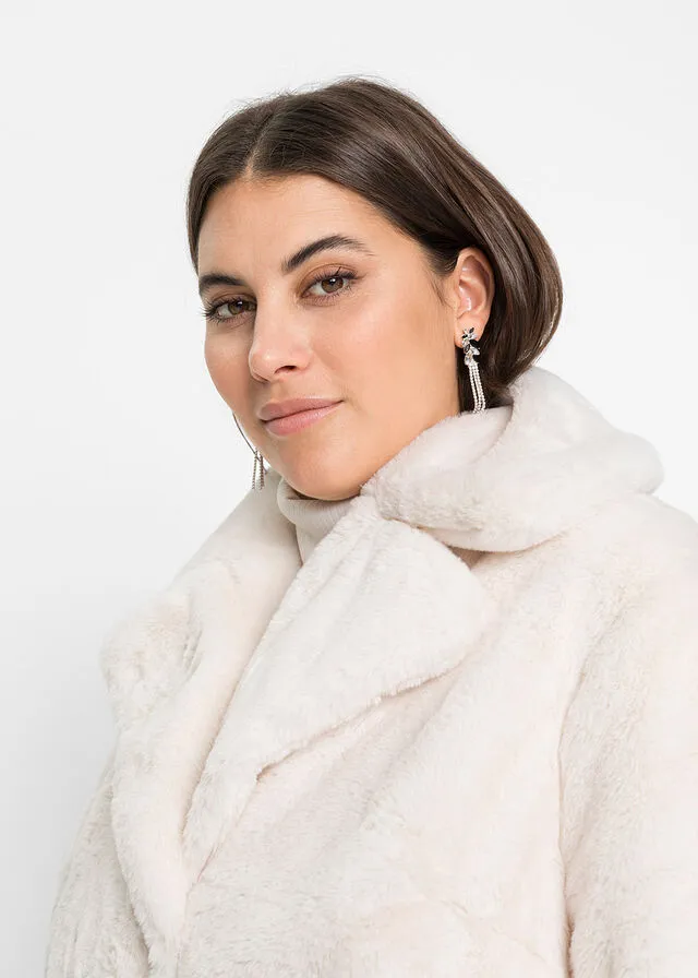 Chaqueta larga de pelo sintético Blanco lana