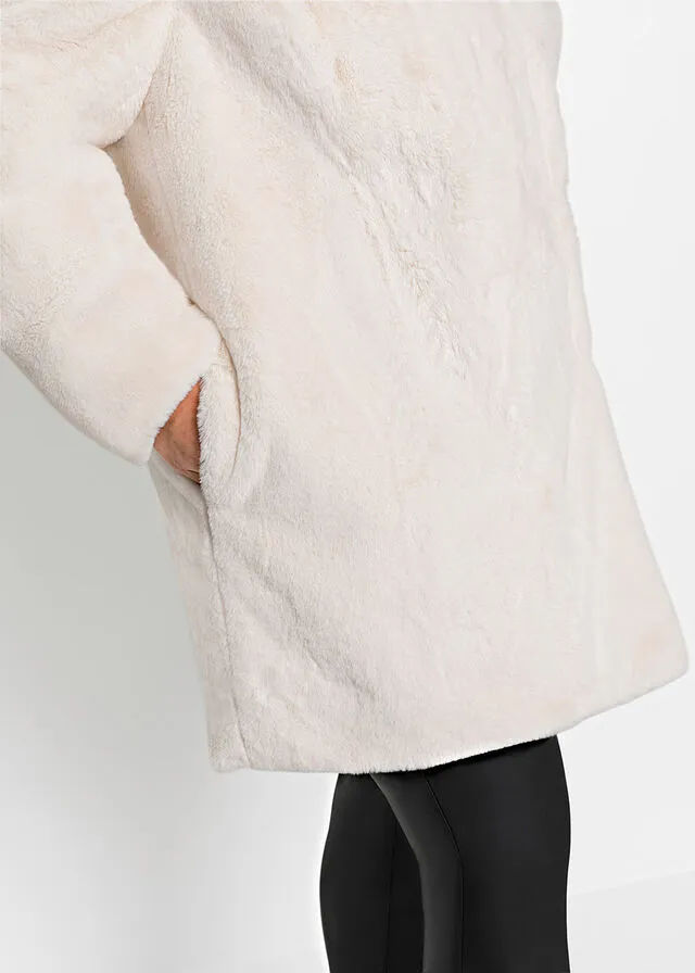Chaqueta larga de pelo sintético Blanco lana