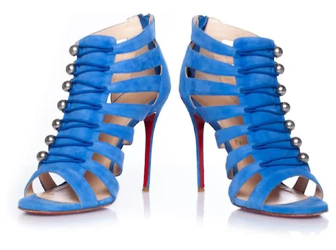 Christian Louboutin, Sandalia Denis con abertura y puntera abierta Azul 
