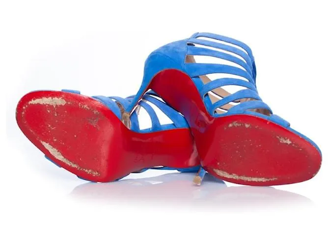 Christian Louboutin, Sandalia Denis con abertura y puntera abierta Azul 