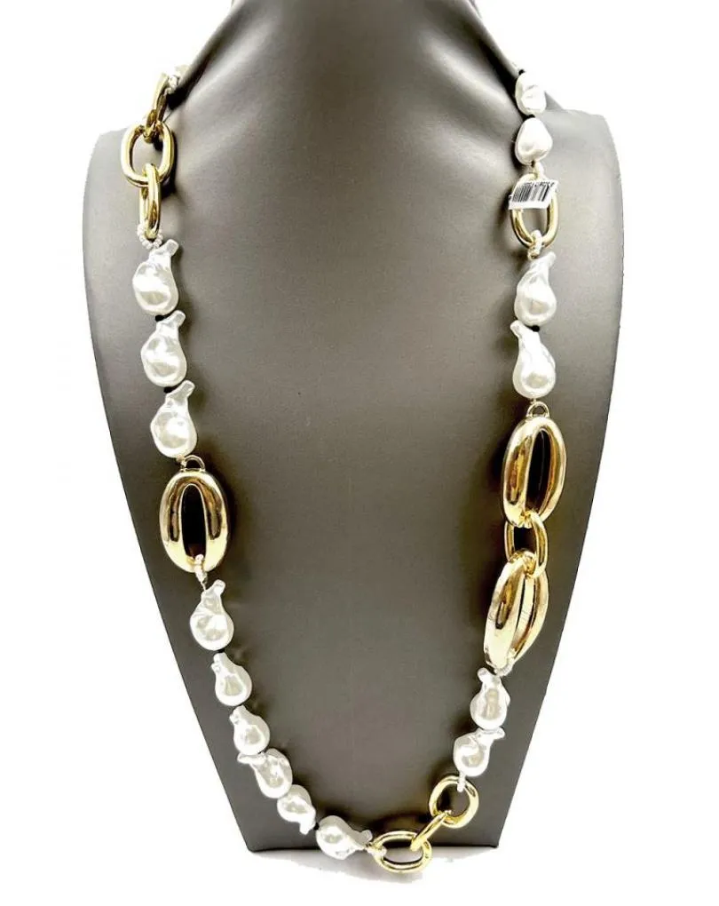 COLLARES MUJER DORADOS LARGOS CON PERLAS GRANDES Y ESLABONES
