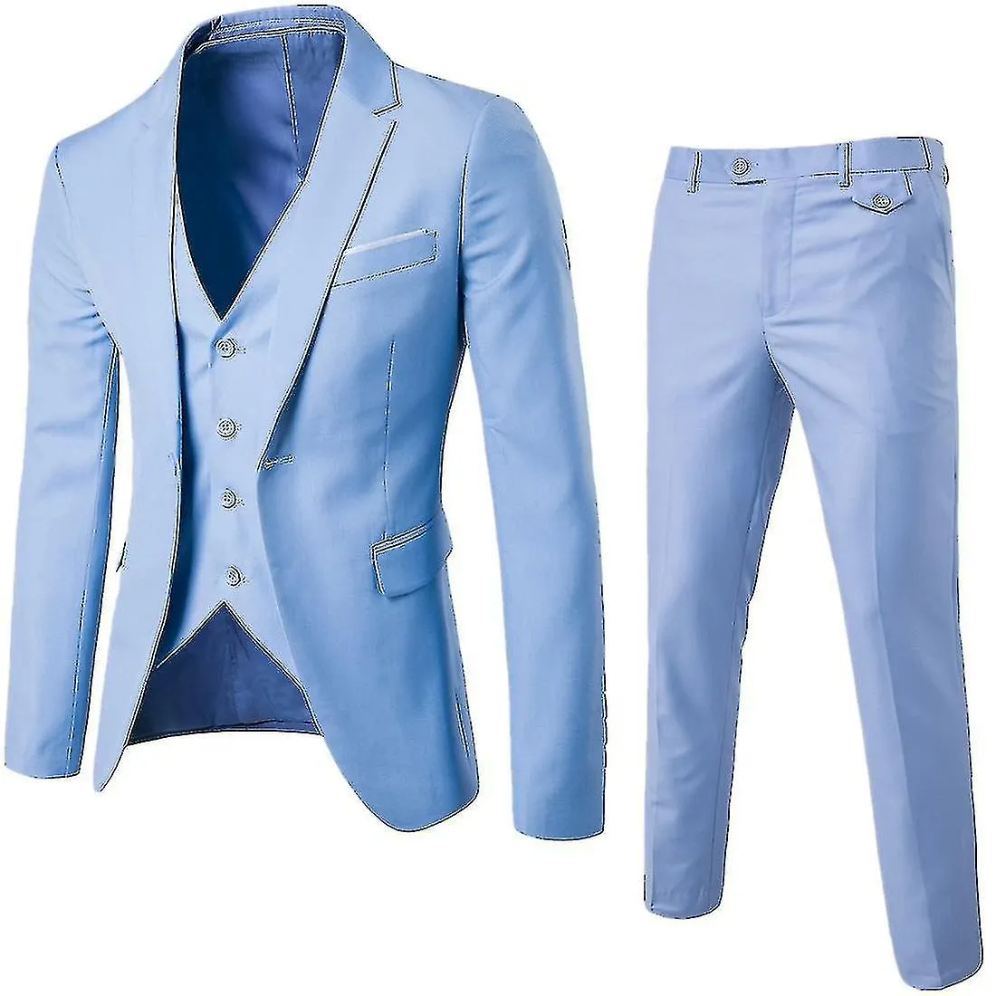 Conjunto de traje slim fit para hombres de 3 piezas Un botón Chaqueta sólida Pantalones de chaleco Conjunto de negocios