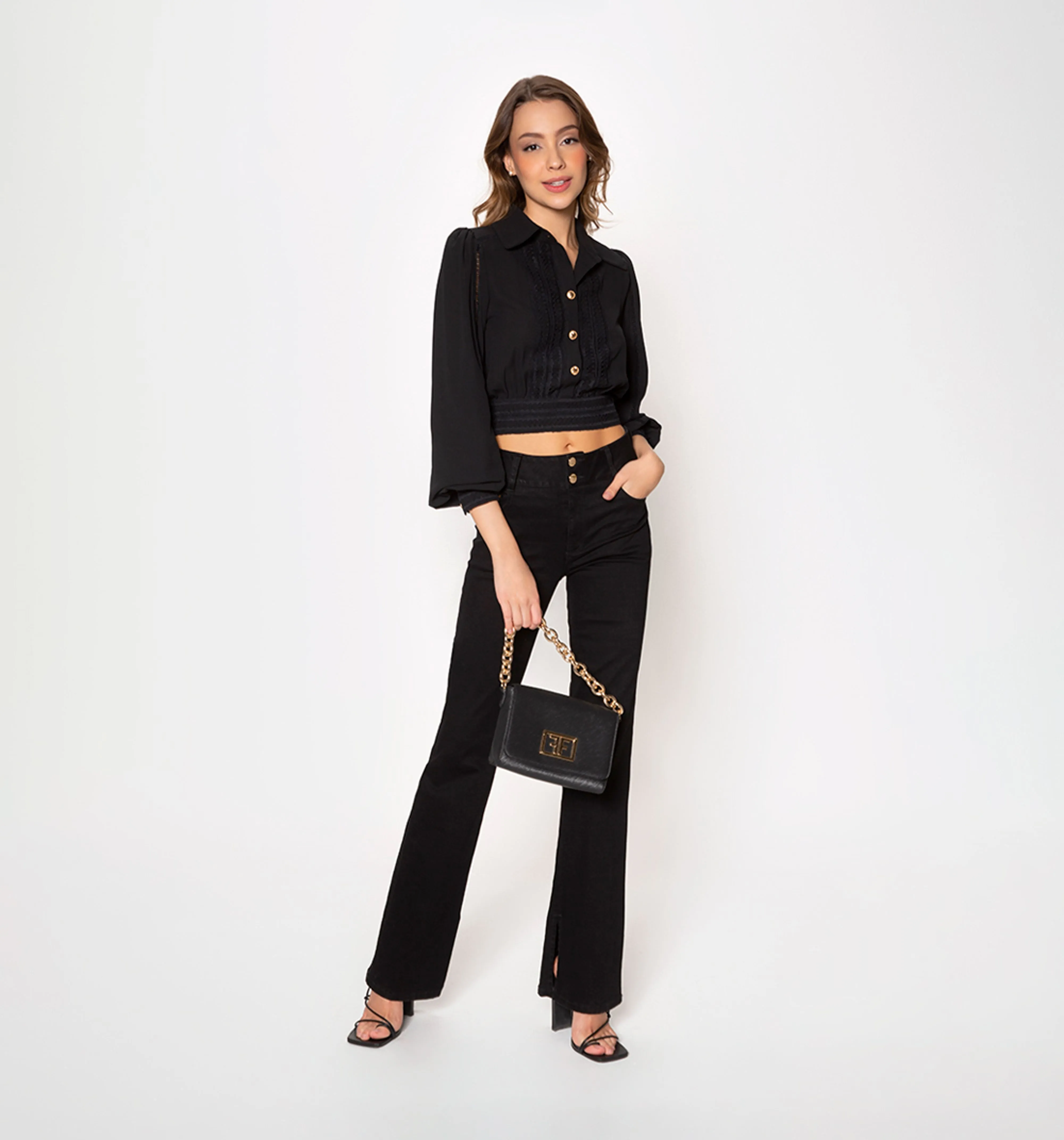 Crop top manga larga con escalerilla enc