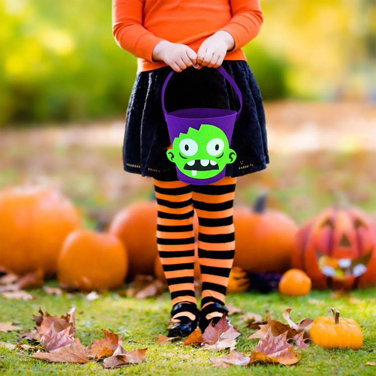 Cubeta de Fieltro con Diseo de Zombie para Dulces en Halloween