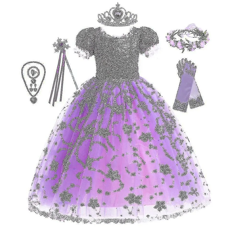 De buena calidad Princesa Rapunzel Vestido Para Niñas Elegantes Vestidos Púrpuras Disfraz De Carnaval De Lujo Vestidos De Noche 
