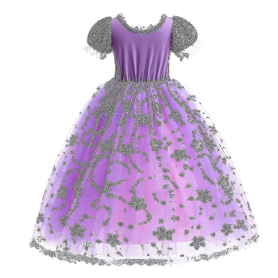 De buena calidad Princesa Rapunzel Vestido Para Niñas Elegantes Vestidos Púrpuras Disfraz De Carnaval De Lujo Vestidos De Noche 