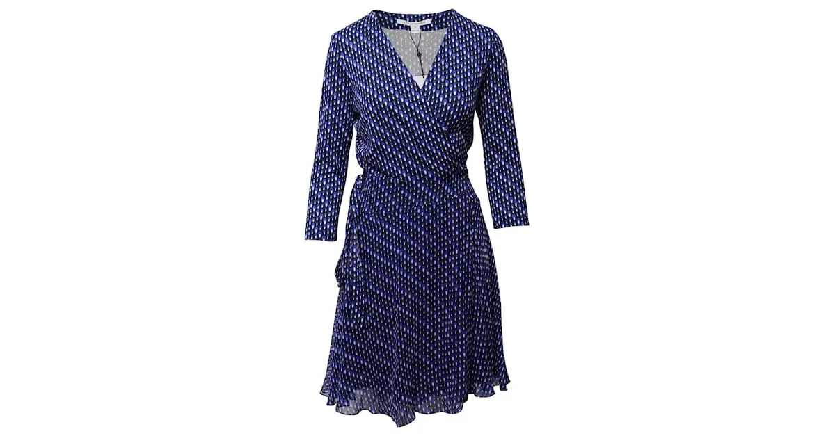 Diane Von Furstenberg Vestido cruzado de vuelo Irina en seda azul 