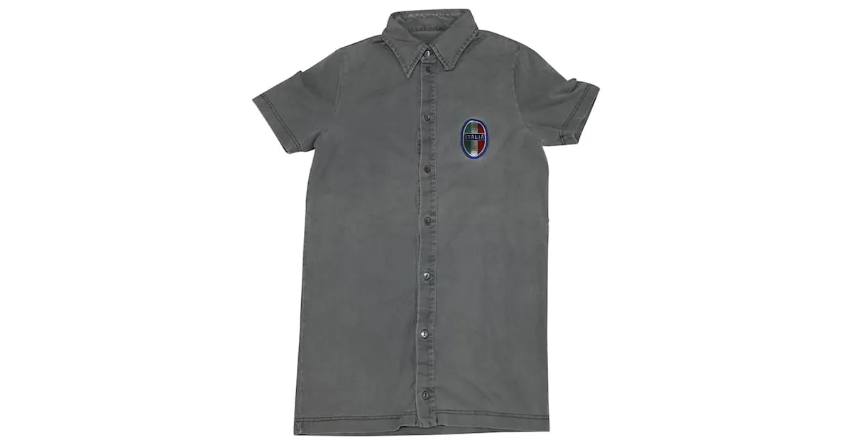 Dolce & Gabbana Camisa de manga corta con botones en el frente en algodón gris 