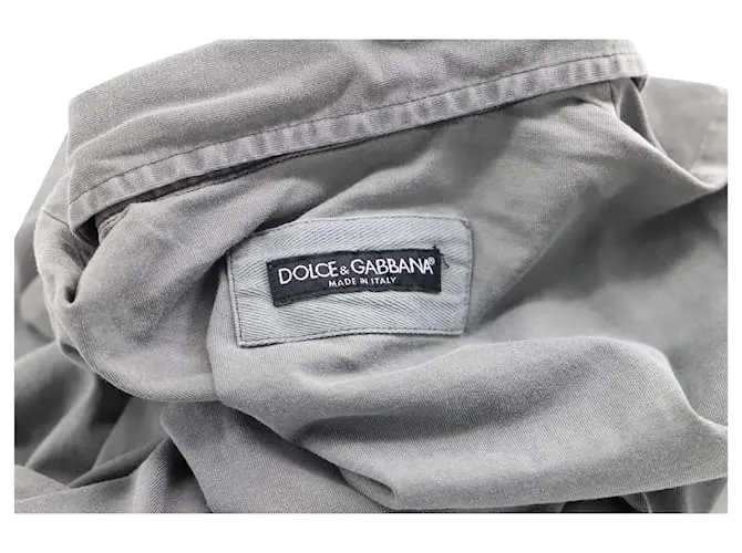Dolce & Gabbana Camisa de manga corta con botones en el frente en algodón gris 
