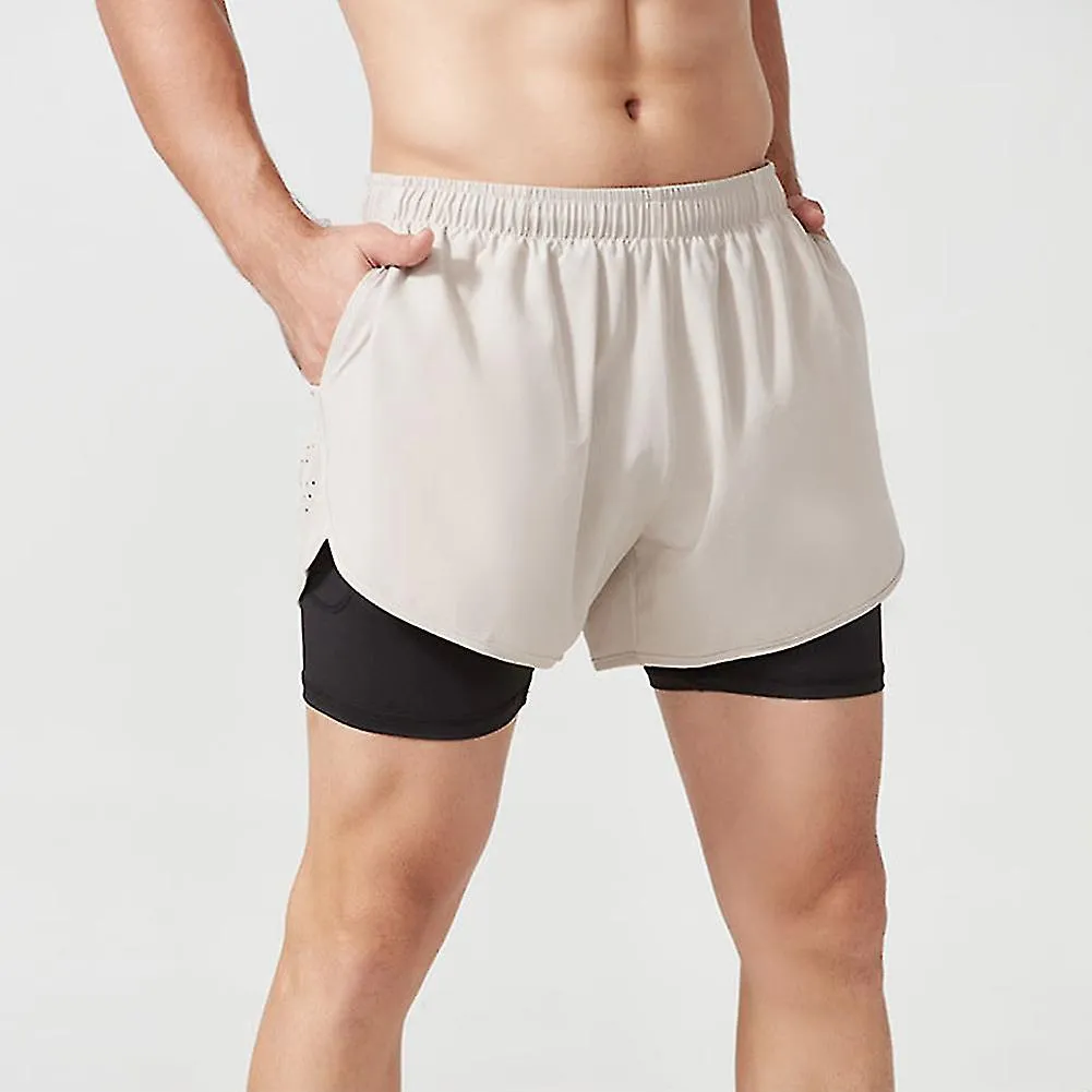 DOUBLE LAYER SPORTS SHORTS FOR MEN QUICK DRY FAKE 2PIECE FITNESS PANTS