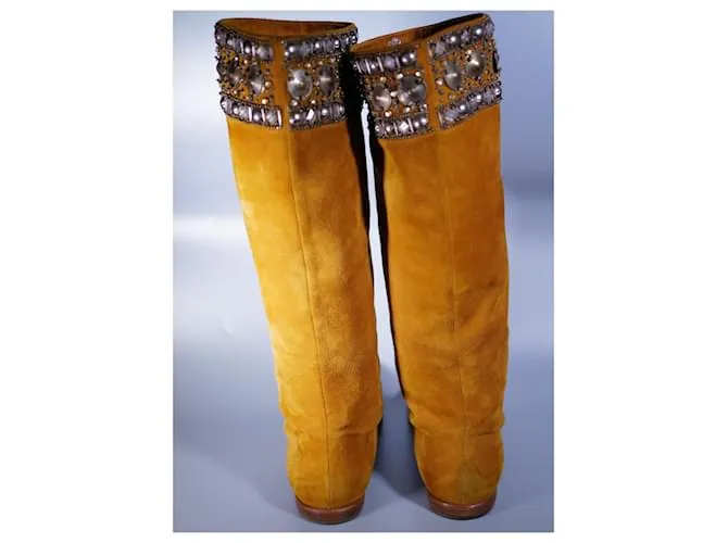 Giuseppe Zanotti Botas Altas con Pedrería Amarillo 