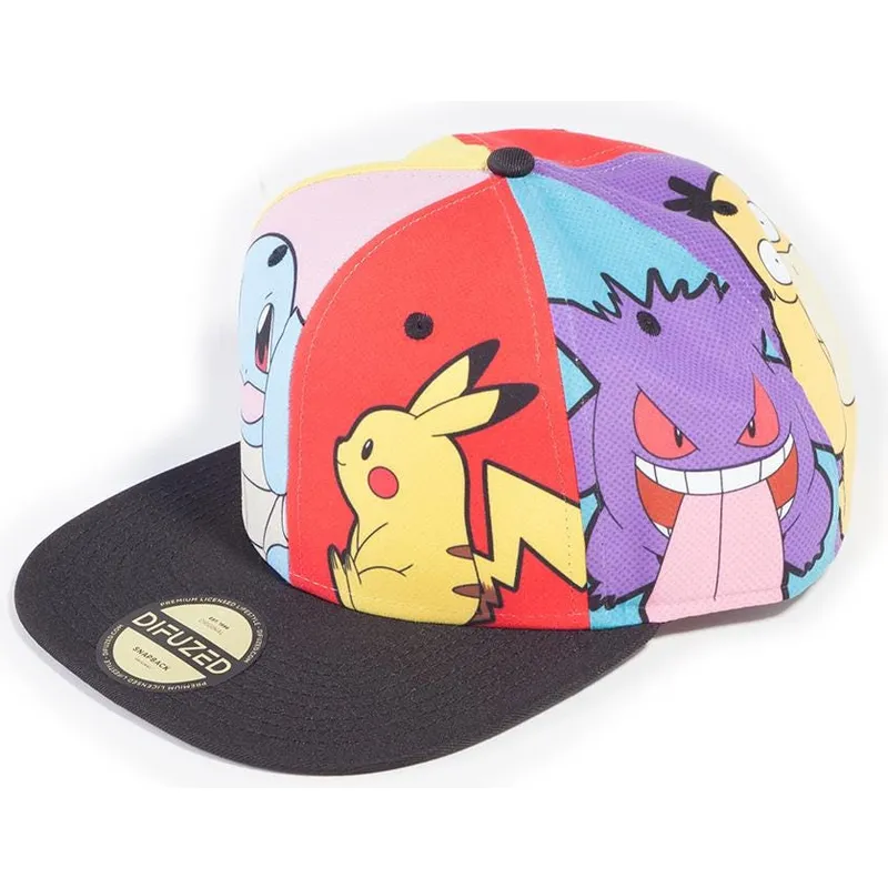 Gorra plana multicolor snapback Pikachu Squirtle Gengar Psyduck Jigglypuff Multi Pop Art Pokémon de Difuzed