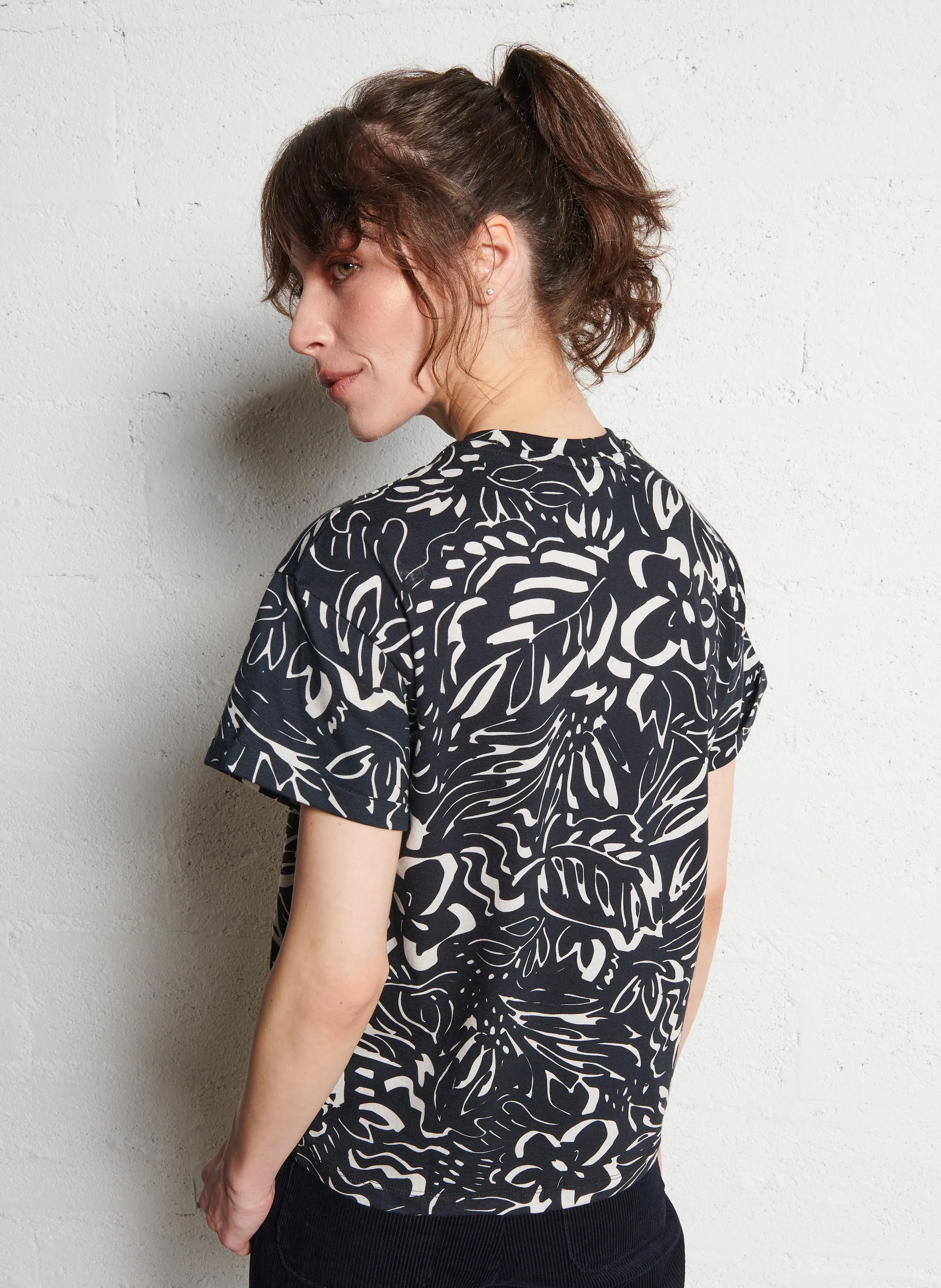 I CODE Camiseta de algodón estampada de manga corta en negro
